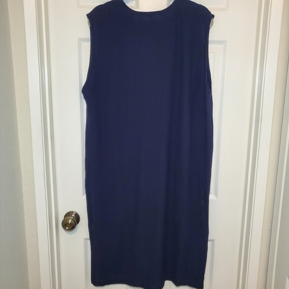 EILEEN FISHER Dress L Washable Stretch CrepeJumper V-Neck Sleeveless Navy Blue - Picture 5 of 12